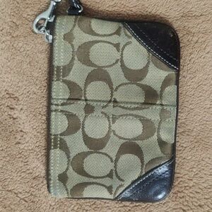 Coach Signature Tan and Brown Wristlet